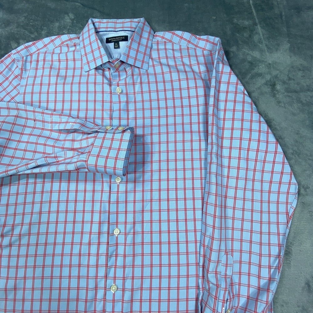 Banana Republic Dress Shirt Mens XL Slim Fit Non-Iron Cotton Long Sleeve Plaid